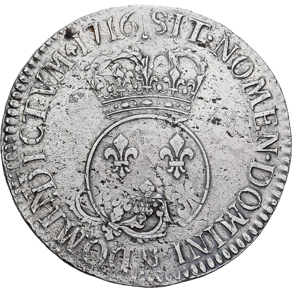 França, Louis XV, Ecu Vertugadin, 1716, Rouen, Prata, VF(30-35), Gadoury:317