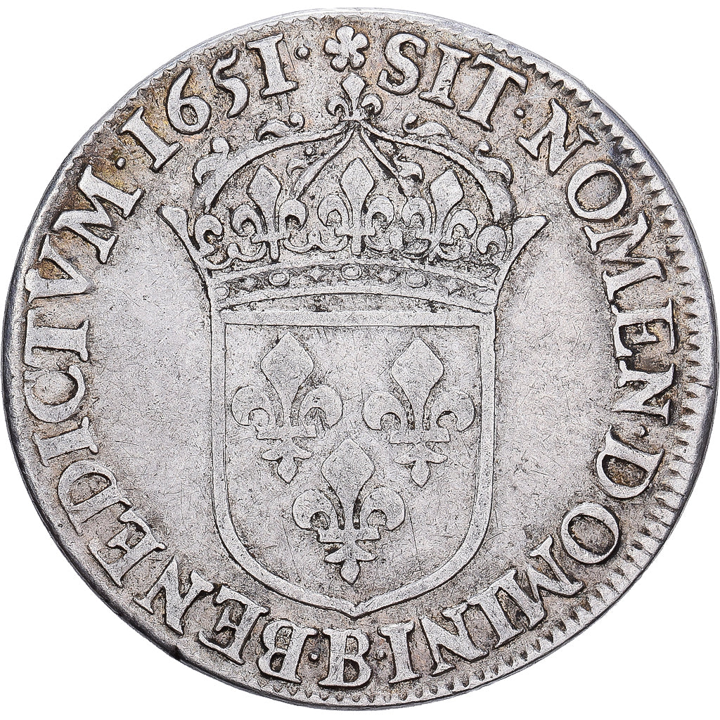 France, Louis XIV, 1/2 Écu à la mèche longue, 1651, Rouen, Silver, VF(30-35)