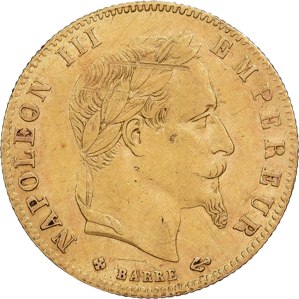 França, Napoleon III, 5 Francs, Napoléon III, 1865, Strasbourg, Dourado
