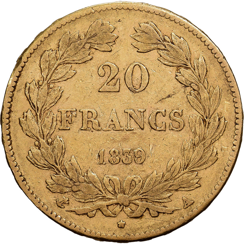 France, 20 Francs, Louis-Philippe, 1839, Paris, Gold, EF(40-45), KM:750.1