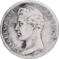 France, Franc, Charles X, 1827, Rouen, Silver, VF(20-25), KM:724.2