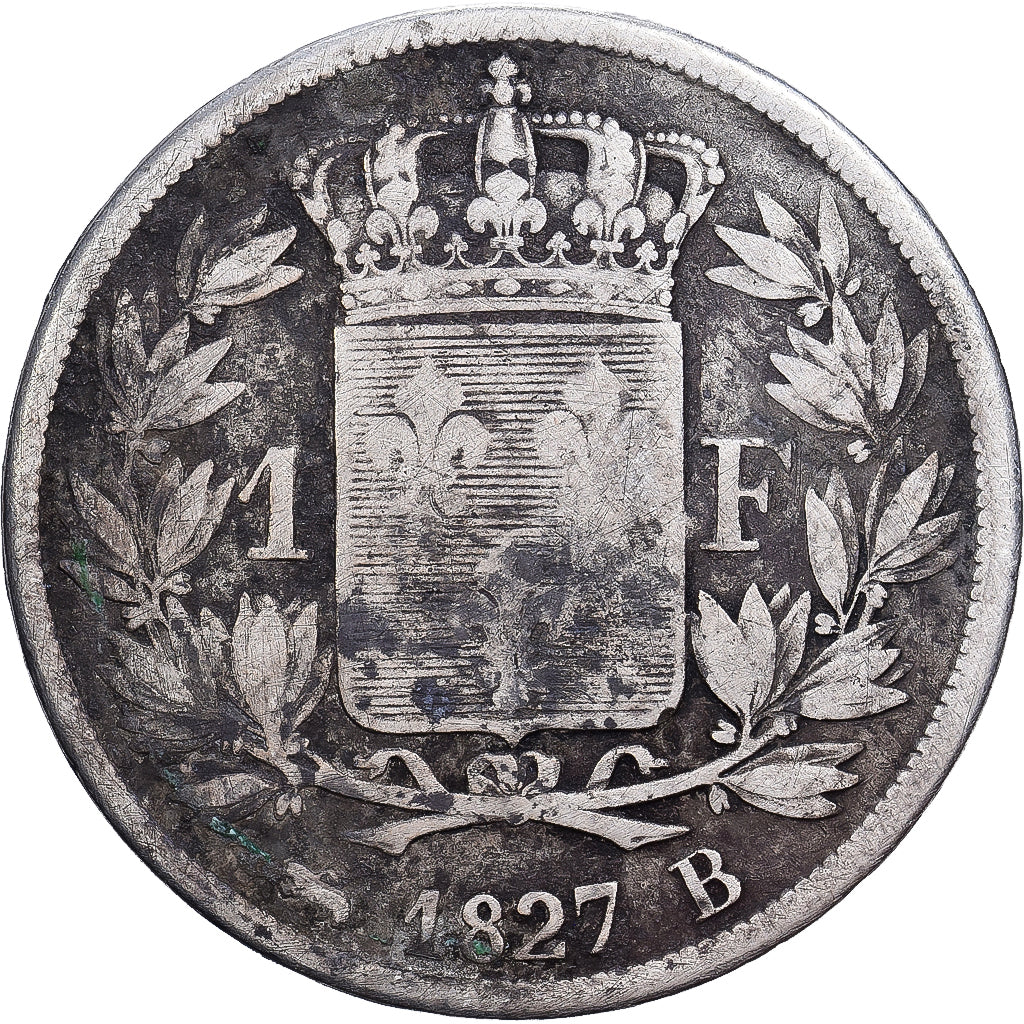 Frankrijk, Franc, Charles X, 1827, Rouen, Zilver, FR, KM:724.2