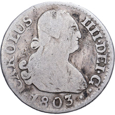 España, Charles IV, 1/2 Réal, 1803, Madrid, Plata, BC+, KM:438.1