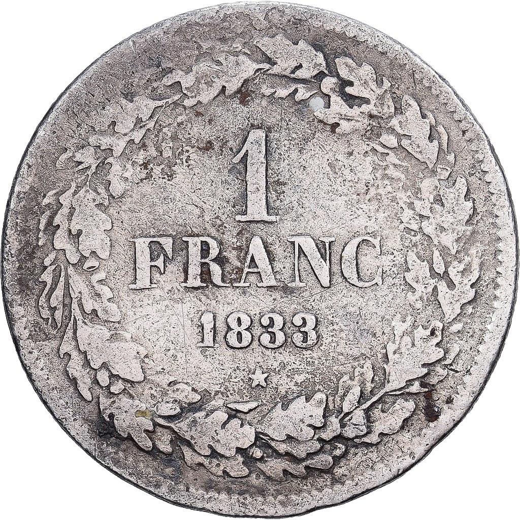 Bélgica, Leopold I, Franc, 1833, Brussels, Prata, VF(20-25), KM:7.1