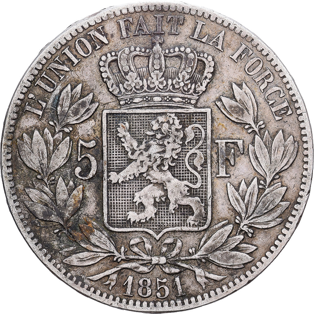 Belgium, Leopold I, 5 Francs, 5 Frank, 1851, Brussels, Silver, VF(30-35), KM:17