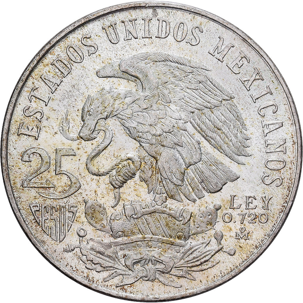 México, 25 Pesos, 1968, Mexico City, Prata, AU(55-58), KM:479.2