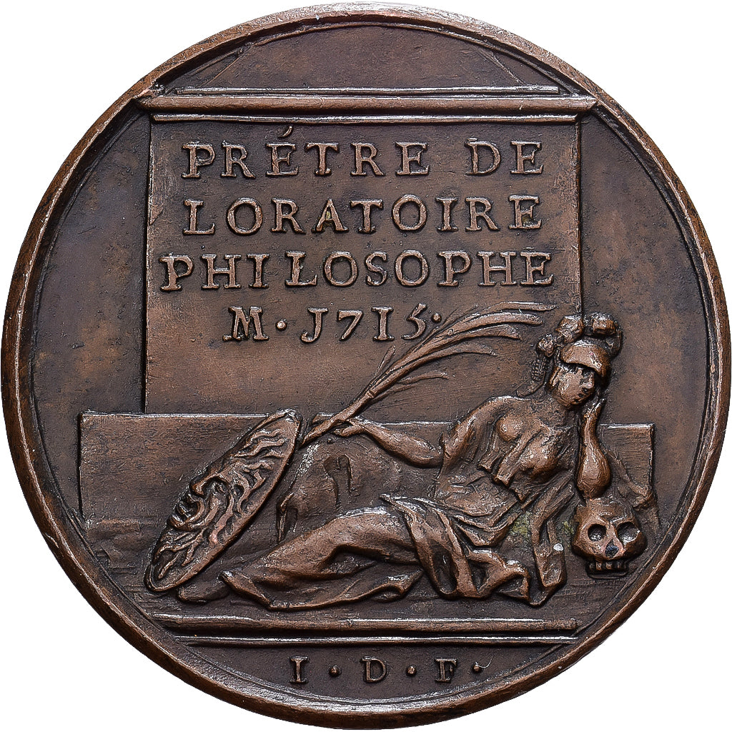 France, Medal, Nicolas Malebranche, 1715, Bronze, Dassier, MS(60-62)