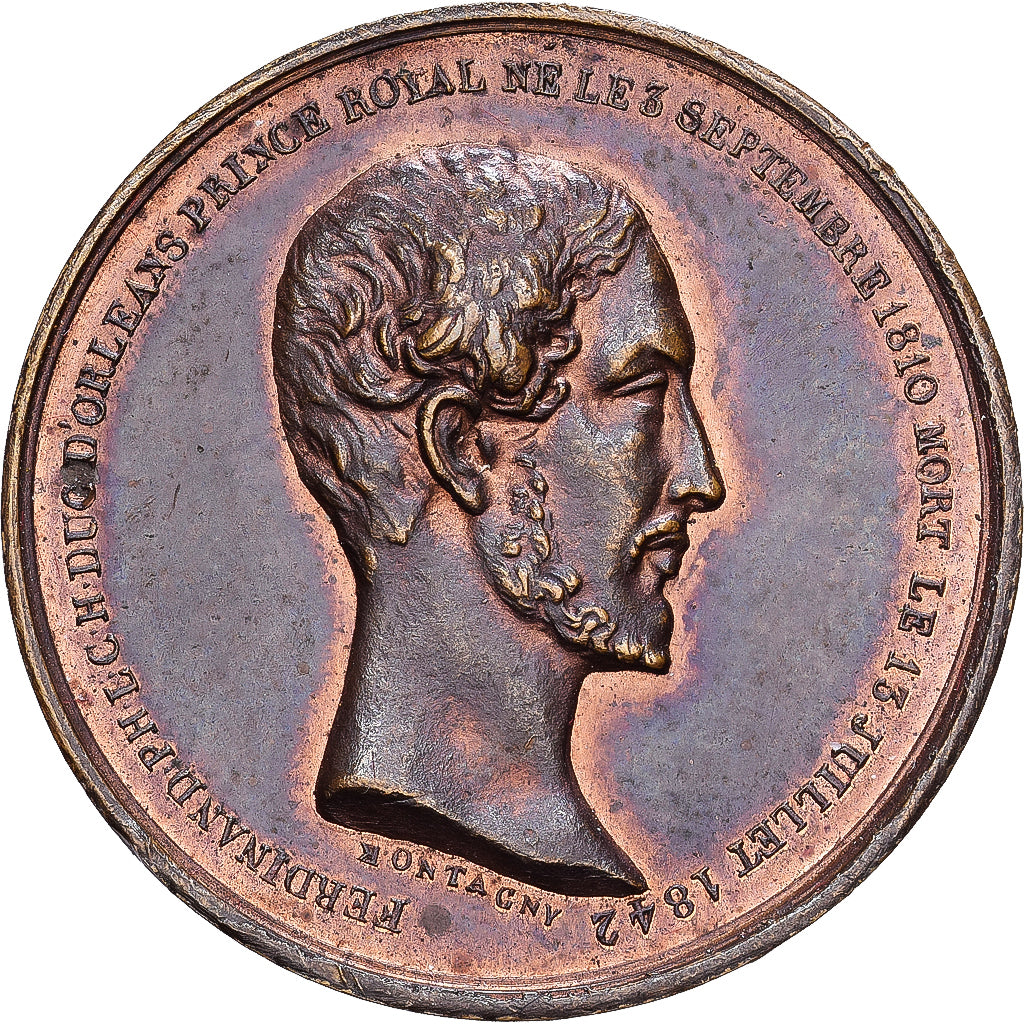Francia, medalla, Mort de Ferdinand Philippe, Duc d'Orléans, 1842, Bronce