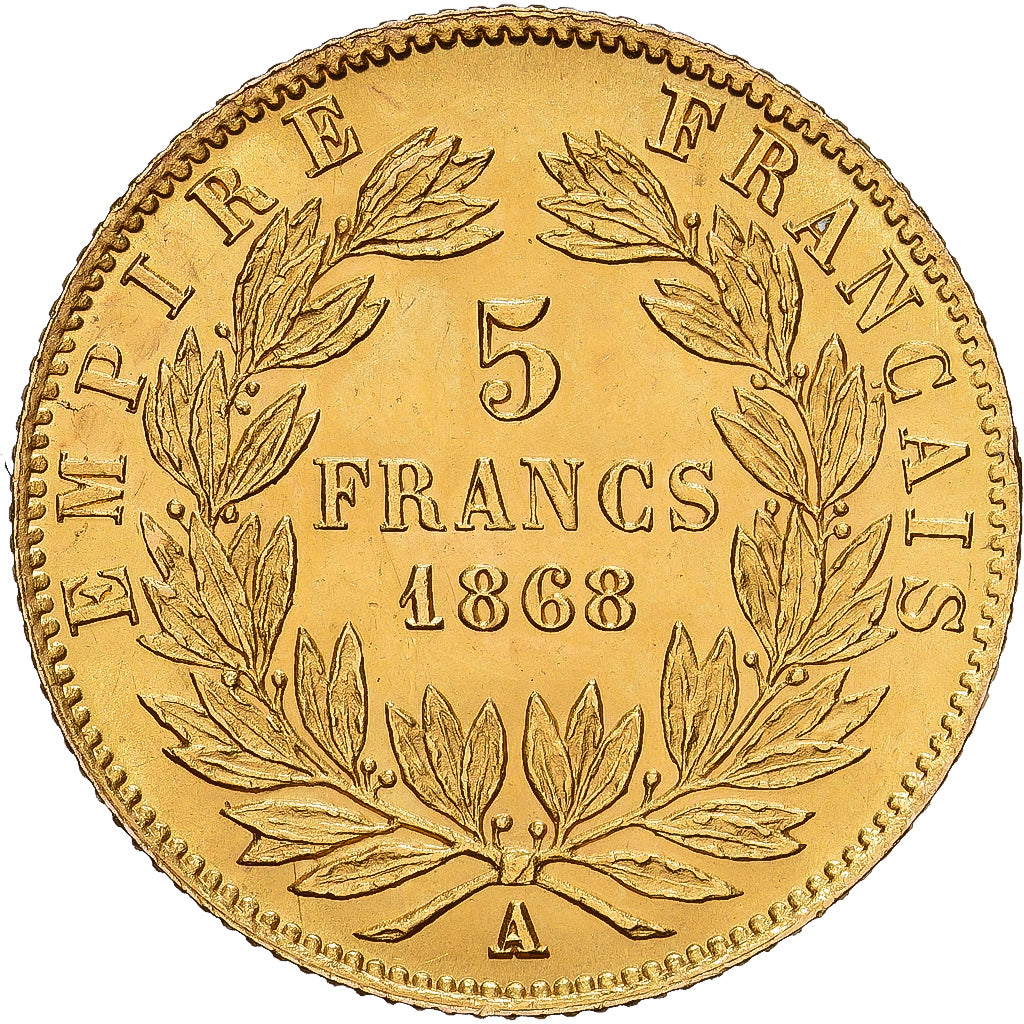 France, Napoleon III, 5 Francs, Napoléon III, 1868, Paris, Gold, AU(55-58)