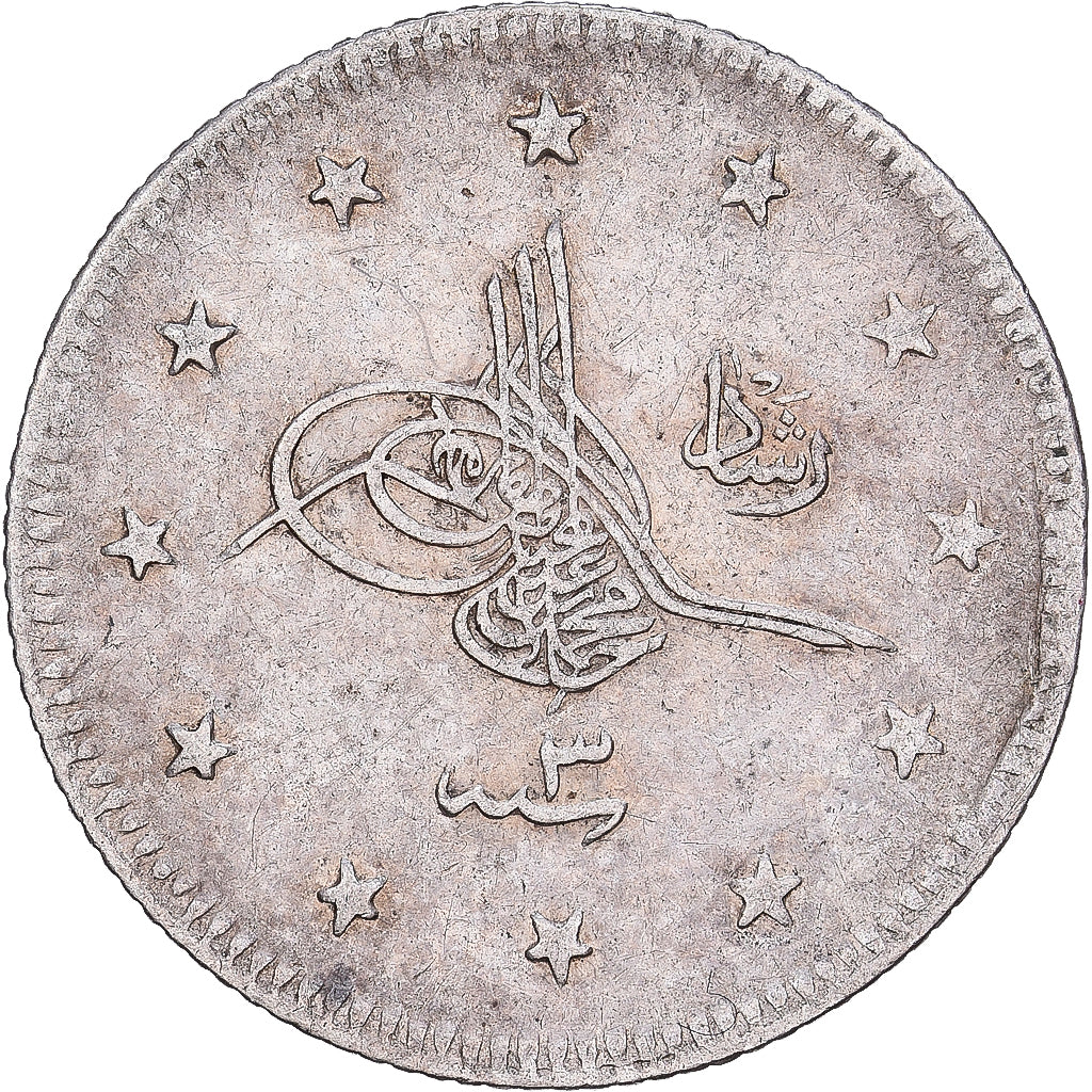Turkey, Muhammad V, 2 Kurush, 1909/AH1327, Salonika, Silver, VF(30-35), KM:808