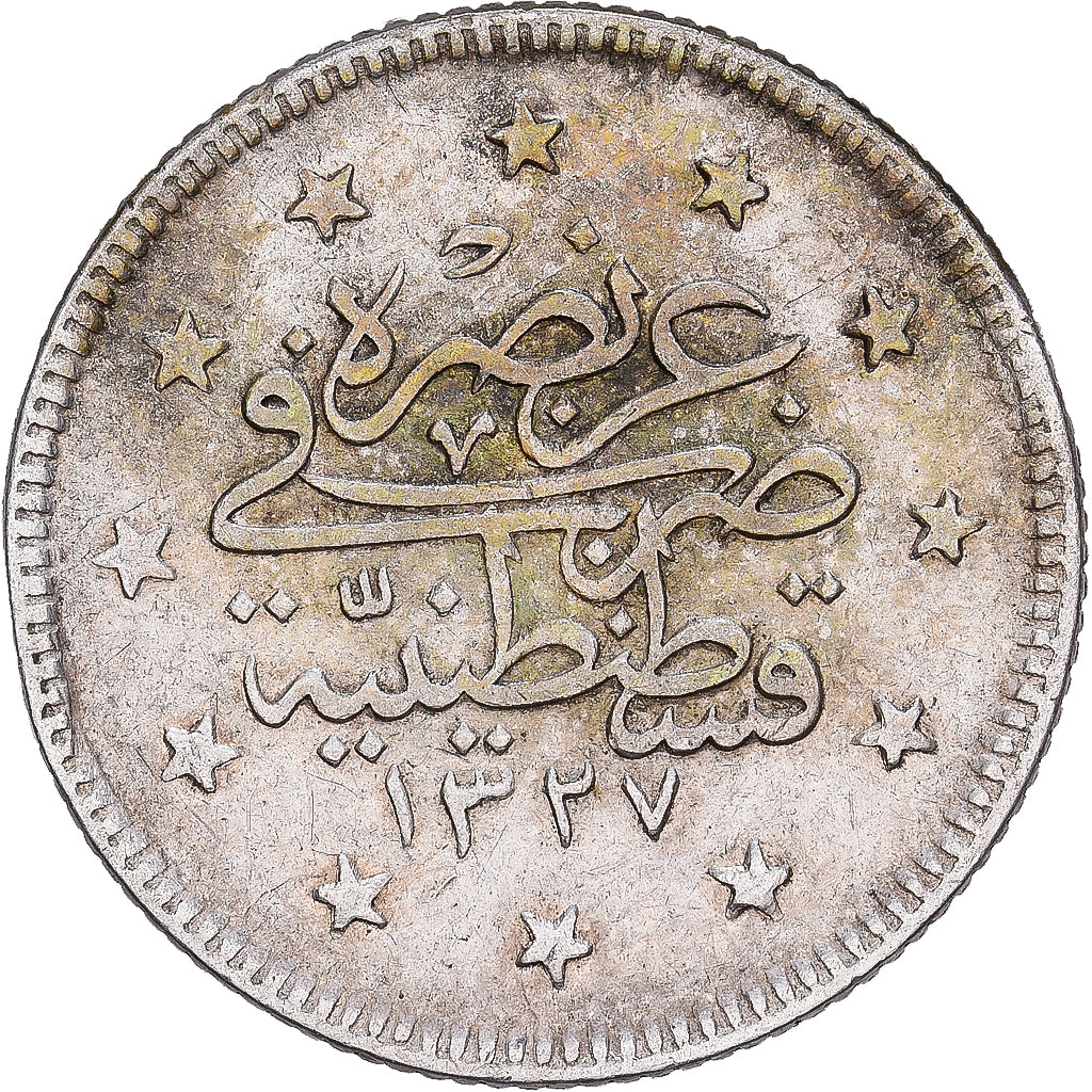 Turkey, Muhammad V, 2 Kurush, 1909/AH1327, Salonika, Silver, VF(30-35), KM:808
