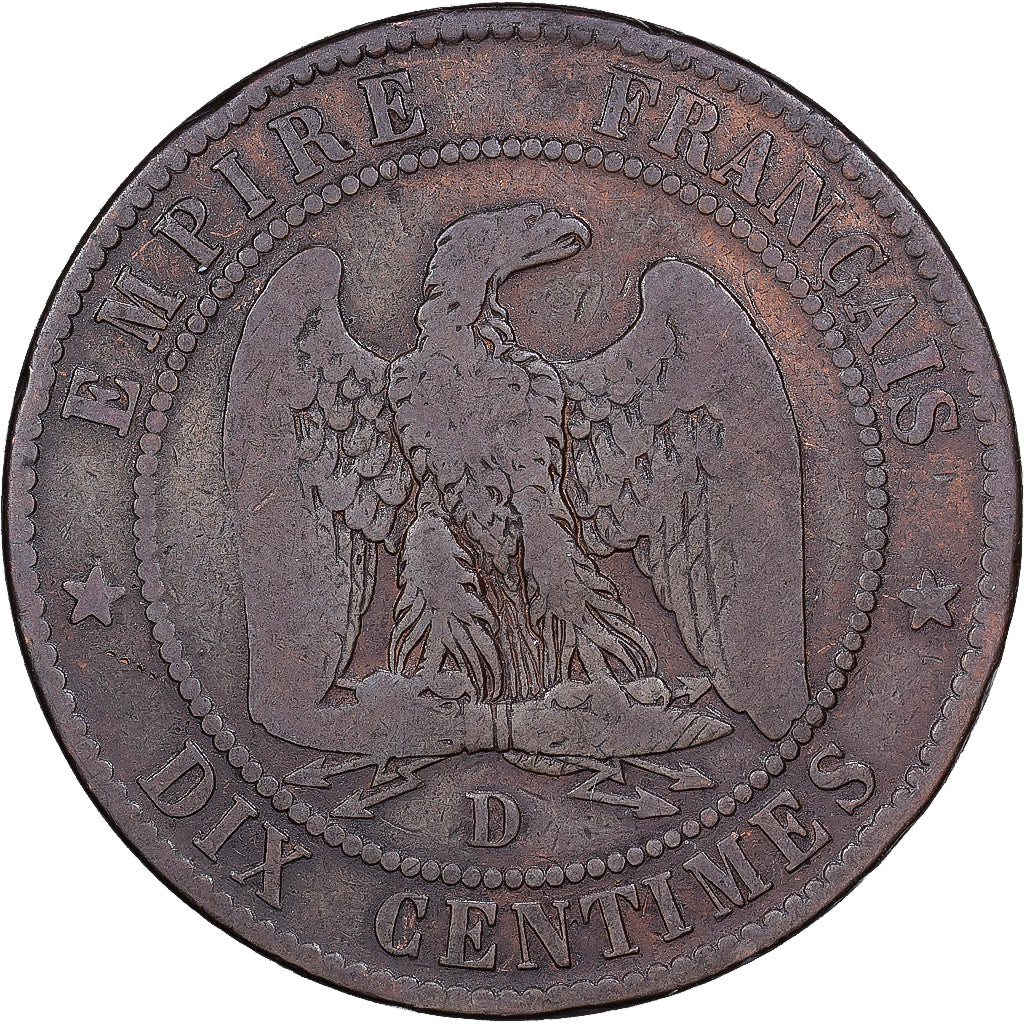 Francja, Napoleon III, 10 Centimes, 1856, Lyon, Satyryczne, Brązowy, VF(20-25)