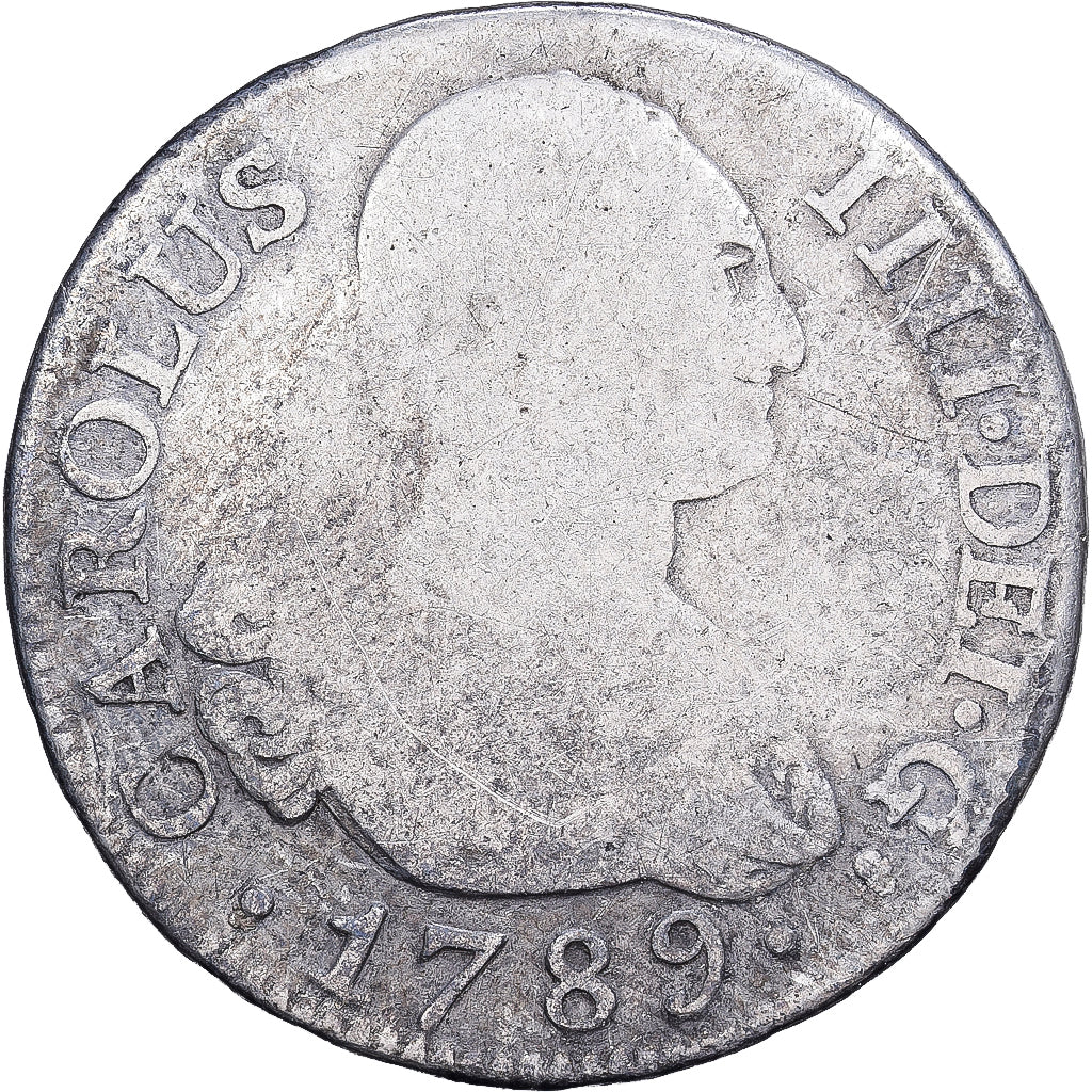 España, Charles IV, 2 Reales, 1789, Madrid, Plata, BC+, KM:430.1