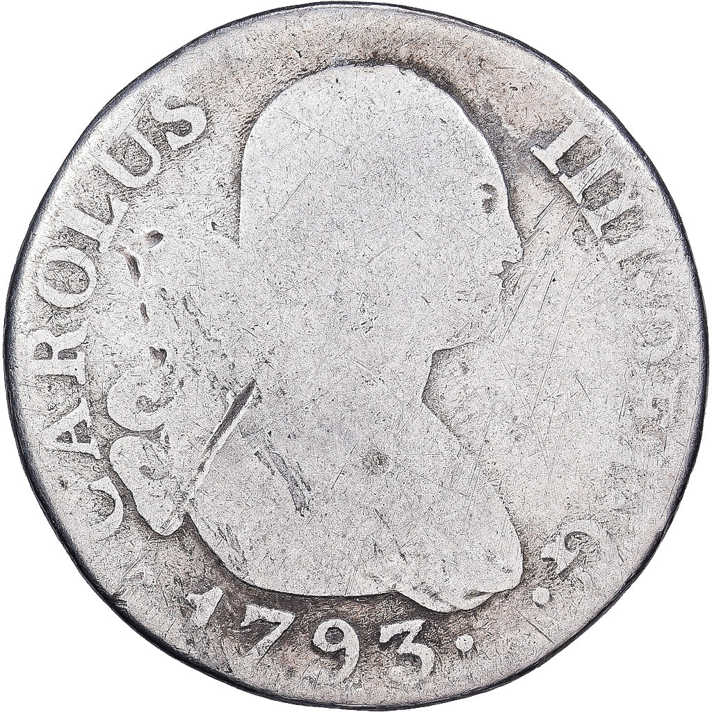Spagna, Charles IV, 2 Reales, 1793, Madrid, Argento, MB, KM:430.1