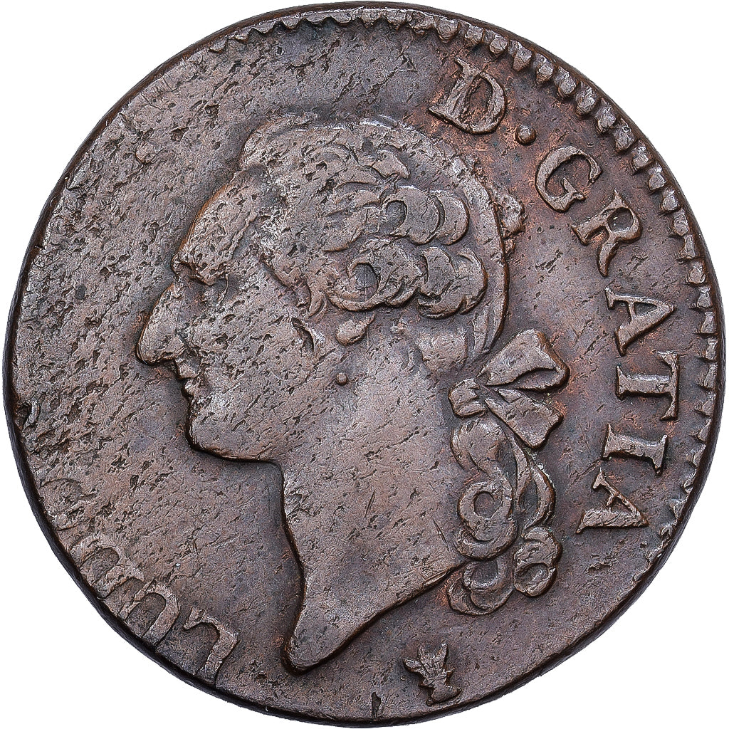 France, Louis XVI, Sol, Sol ou sou, 1780, Limoges, Copper, VF(30-35)
