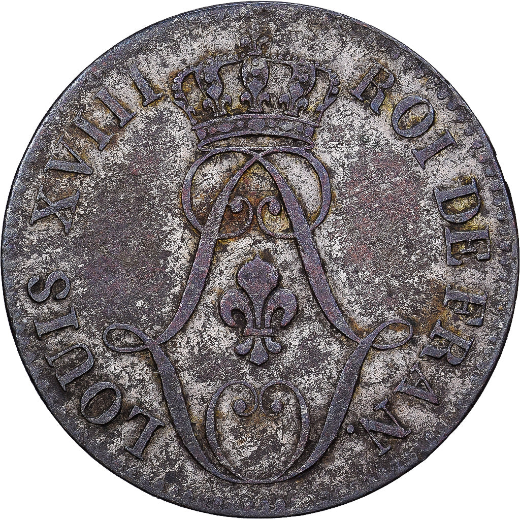French Guiana, 10 Centimes, 1818, Paris, Billon, VF(30-35), KM:A1