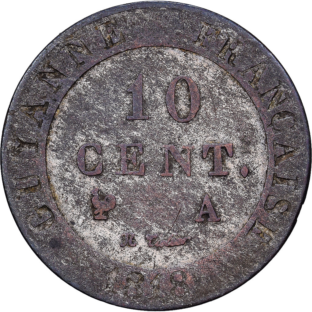 French Guiana, 10 Centimes, 1818, Paris, Billon, VF(30-35), KM:A1
