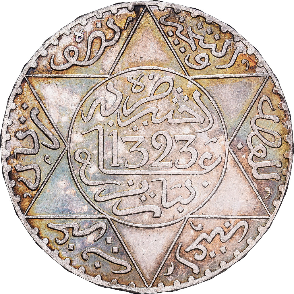 Morocco, 'Abd al-Aziz, 1/2 Rial, 5 Dirhams, 1905/AH 1323, Paris, Silver