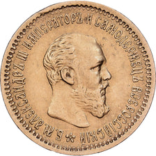 Rusia, Alexander III, 5 Roubles, 1890, St. Petersburg, Oro, MBC, KM:42