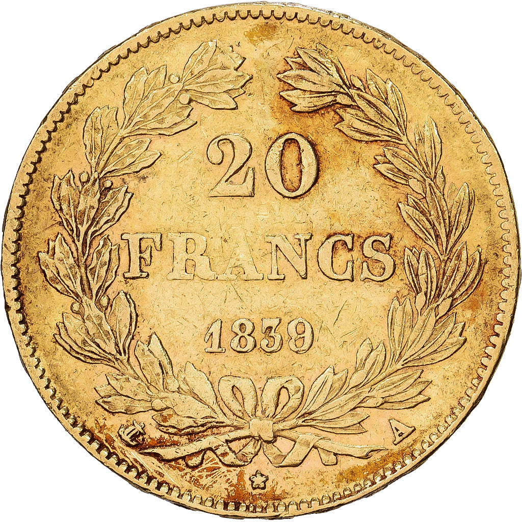 Francja, 20 Francs, Louis-Philippe, 1839, Paris, Złoto, VF(30-35), KM:750.1