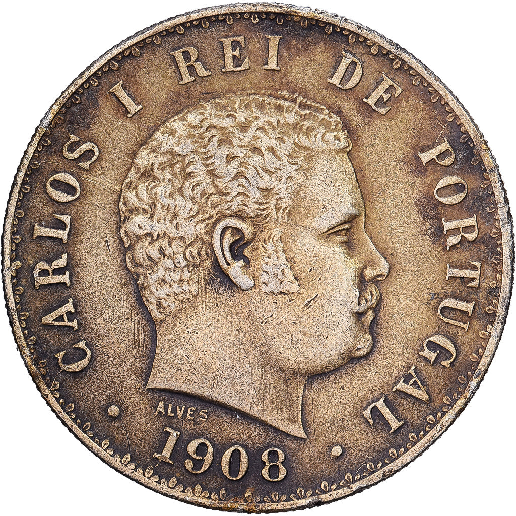 Portugal, Carlos I, 500 Reis, 1908, Lisbon, Plata, MBC, KM:535