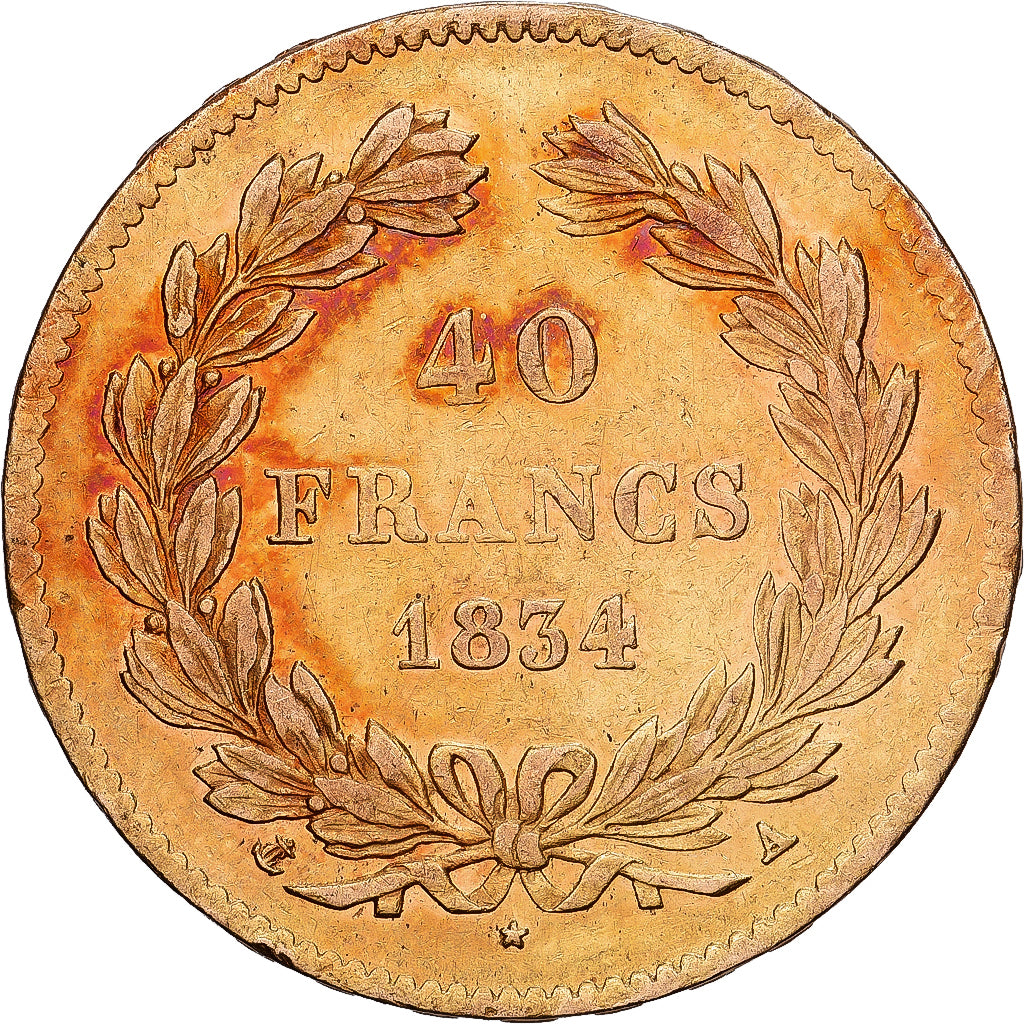France, 40 Francs, Louis-Philippe, 1834, Paris, Gold, AU(50-53), KM:747.1