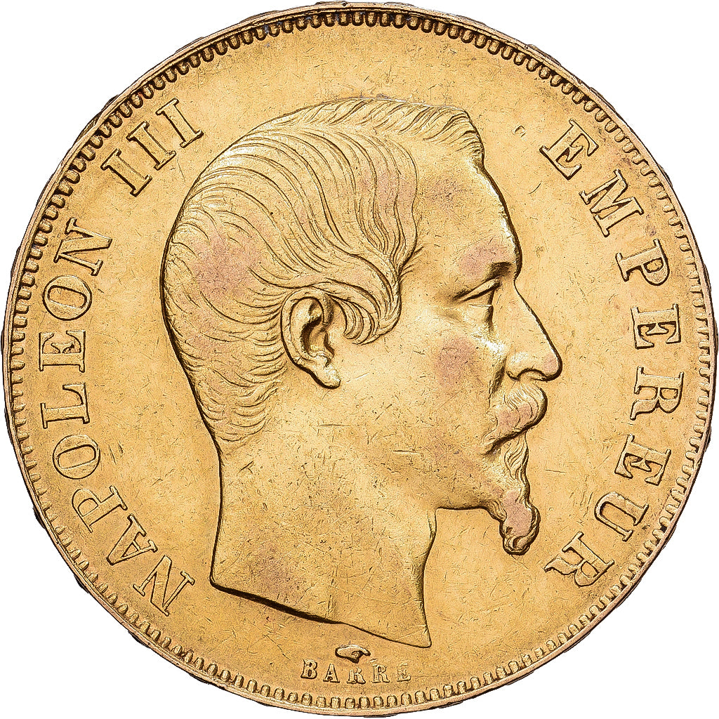 França, Napoleon III, 50 Francs, Napoléon III, 1857, Paris, Dourado
