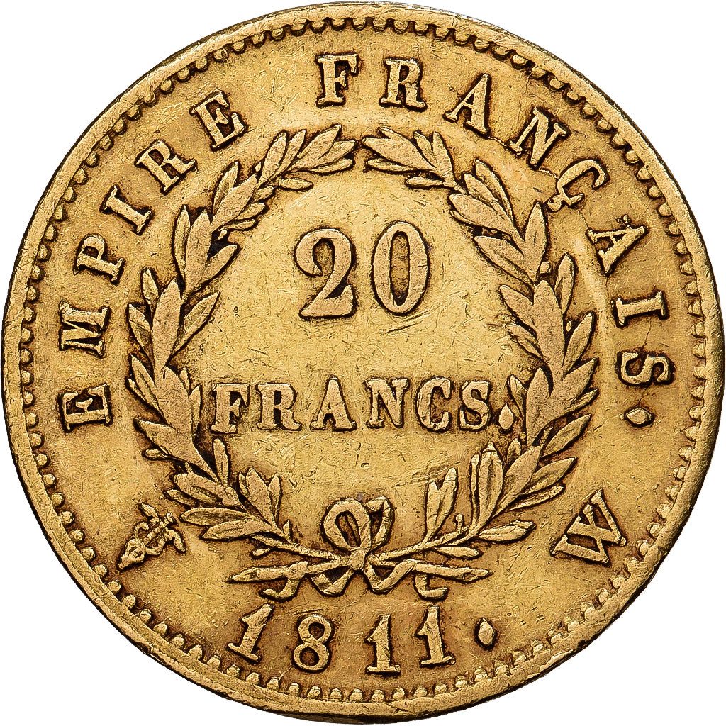 Francia, 20 Francs, Napoléon I, 1811, Lille, Oro, MBC, KM:695.10