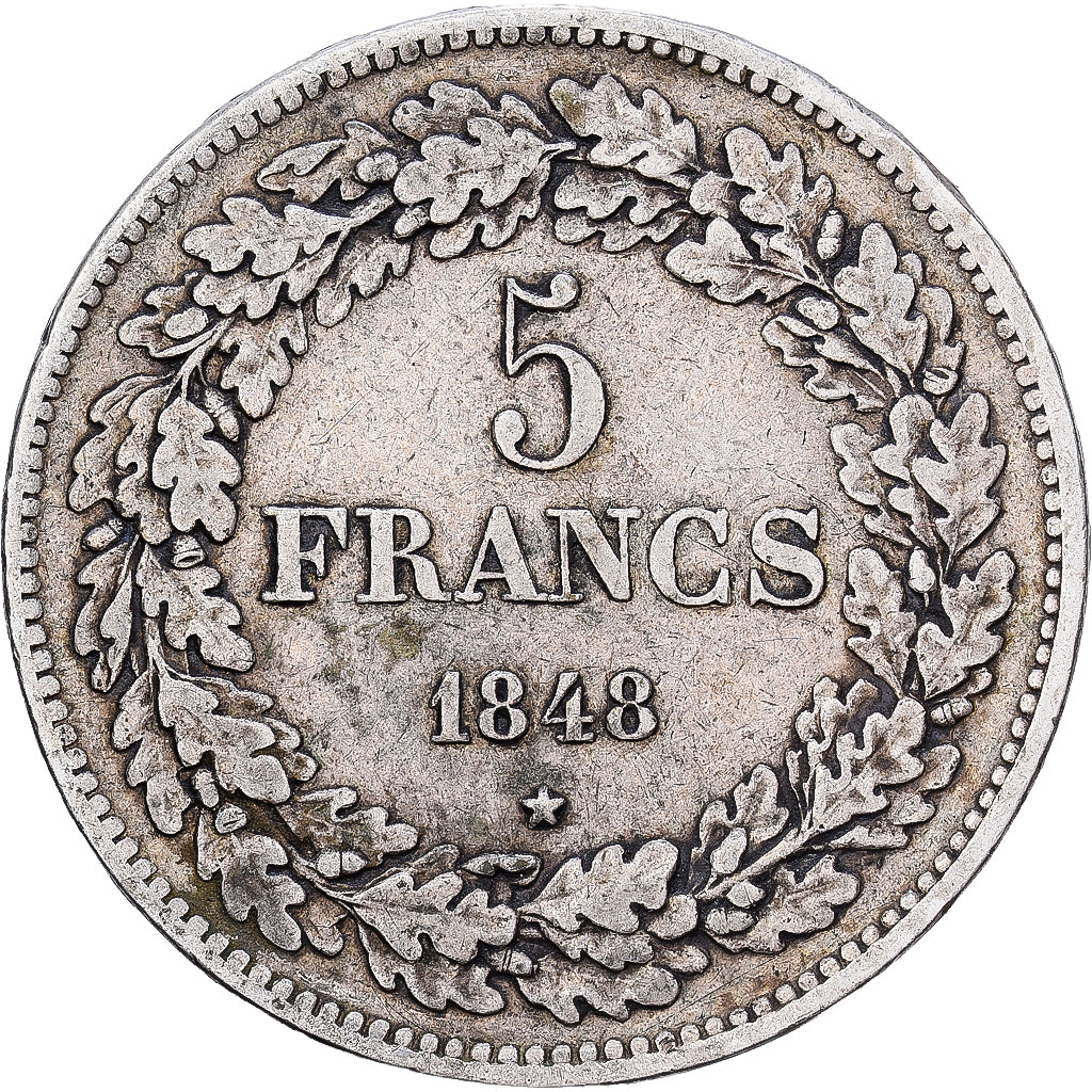 Belgium, Leopold I, 5 Francs, 5 Frank, 1848, Bruxelles, Silver, VF(30-35)