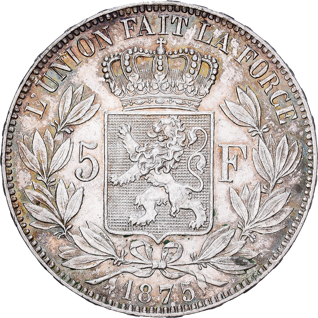 Belgium, Leopold II, 5 Francs, 5 Frank, 1875, Brussels, Silver, MS(60-62), KM:24