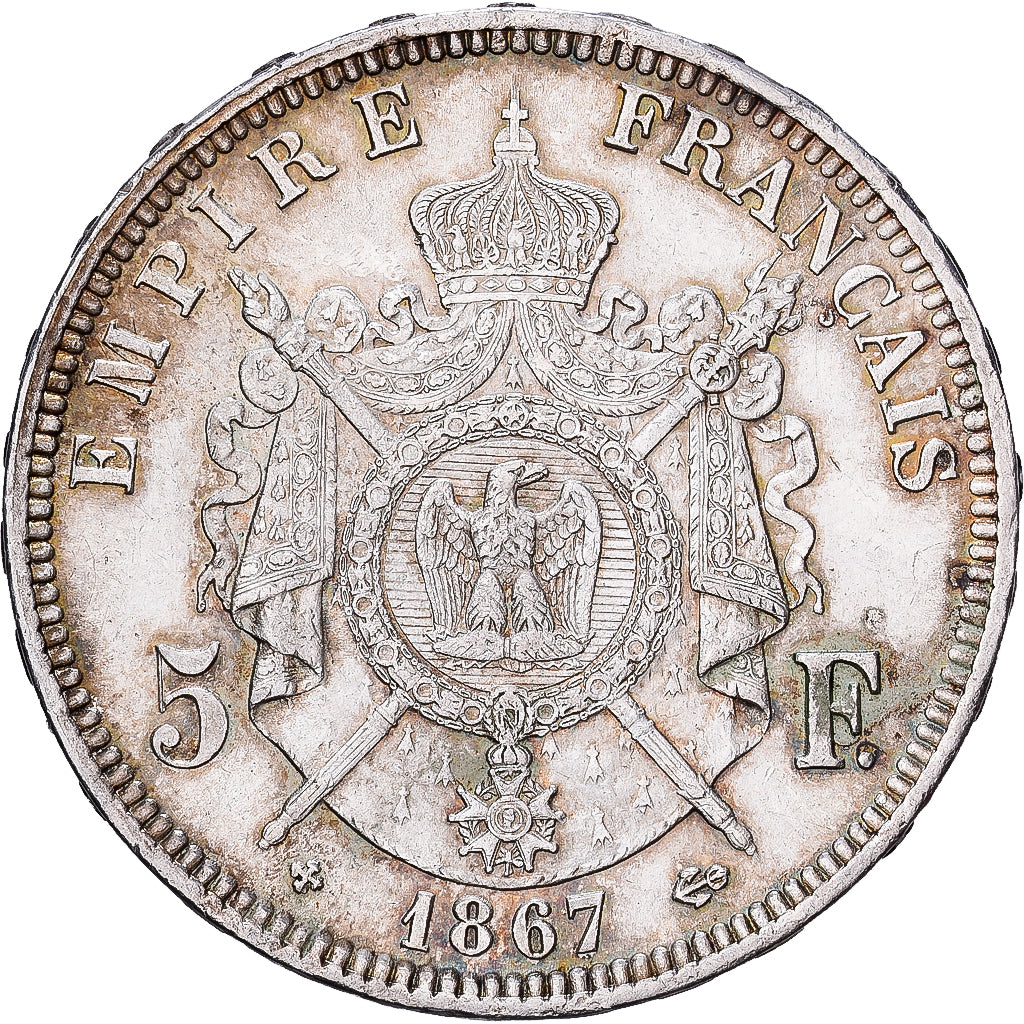 France, 5 Francs, Napoléon III, 1867, Strasbourg, Argent, SUP, KM:799.2