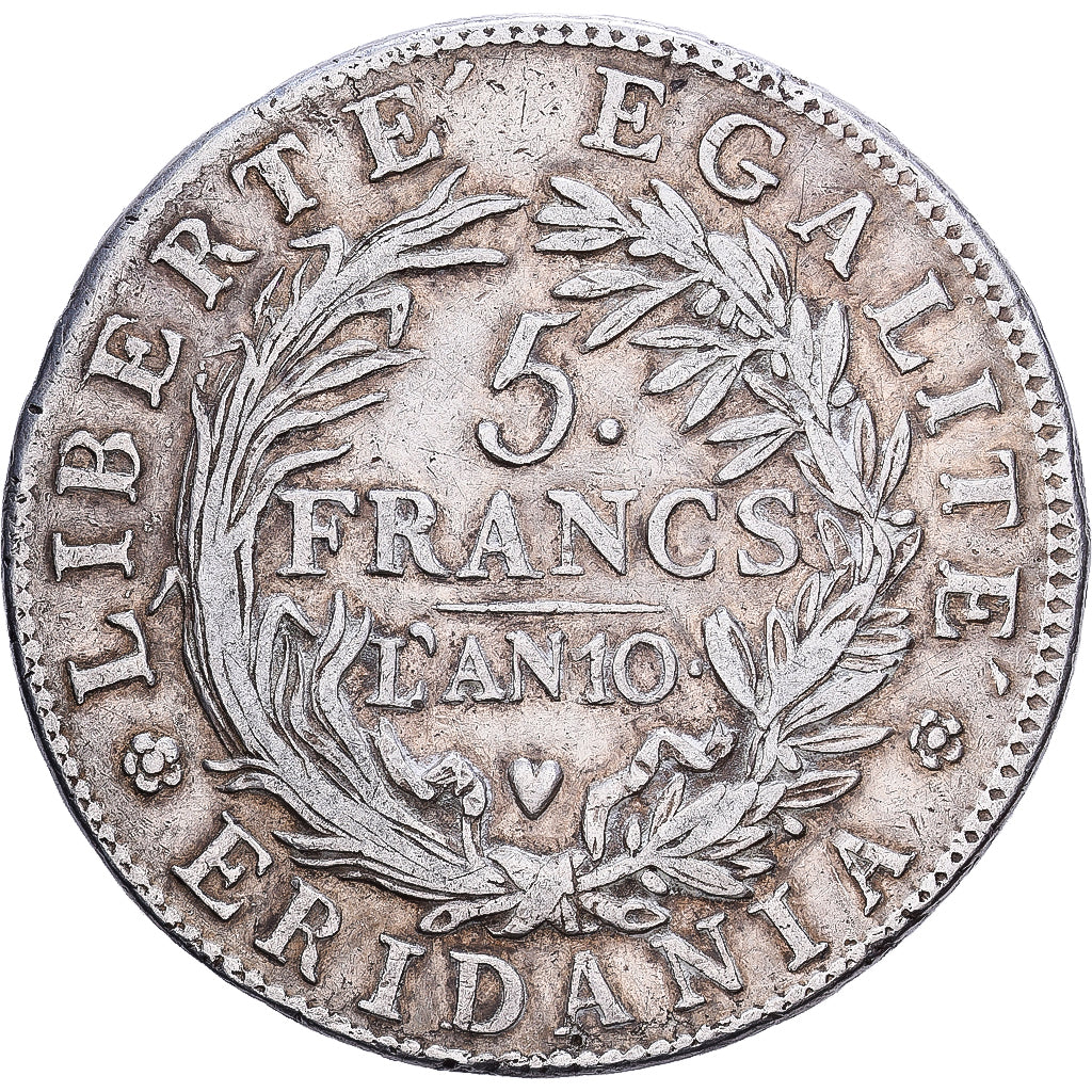 République subalpine, PIEDMONT REPUBLIC, 5 Francs, AN 10 (1801), Milan, Argent