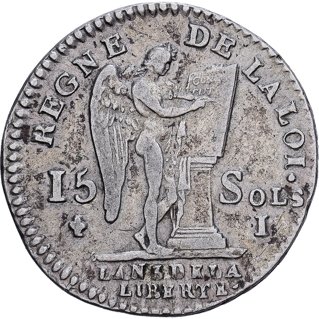 France, 15 Sols, 1/8 ECU, 15 sols françois, 1791, Limoges, Silver, VF(30-35)