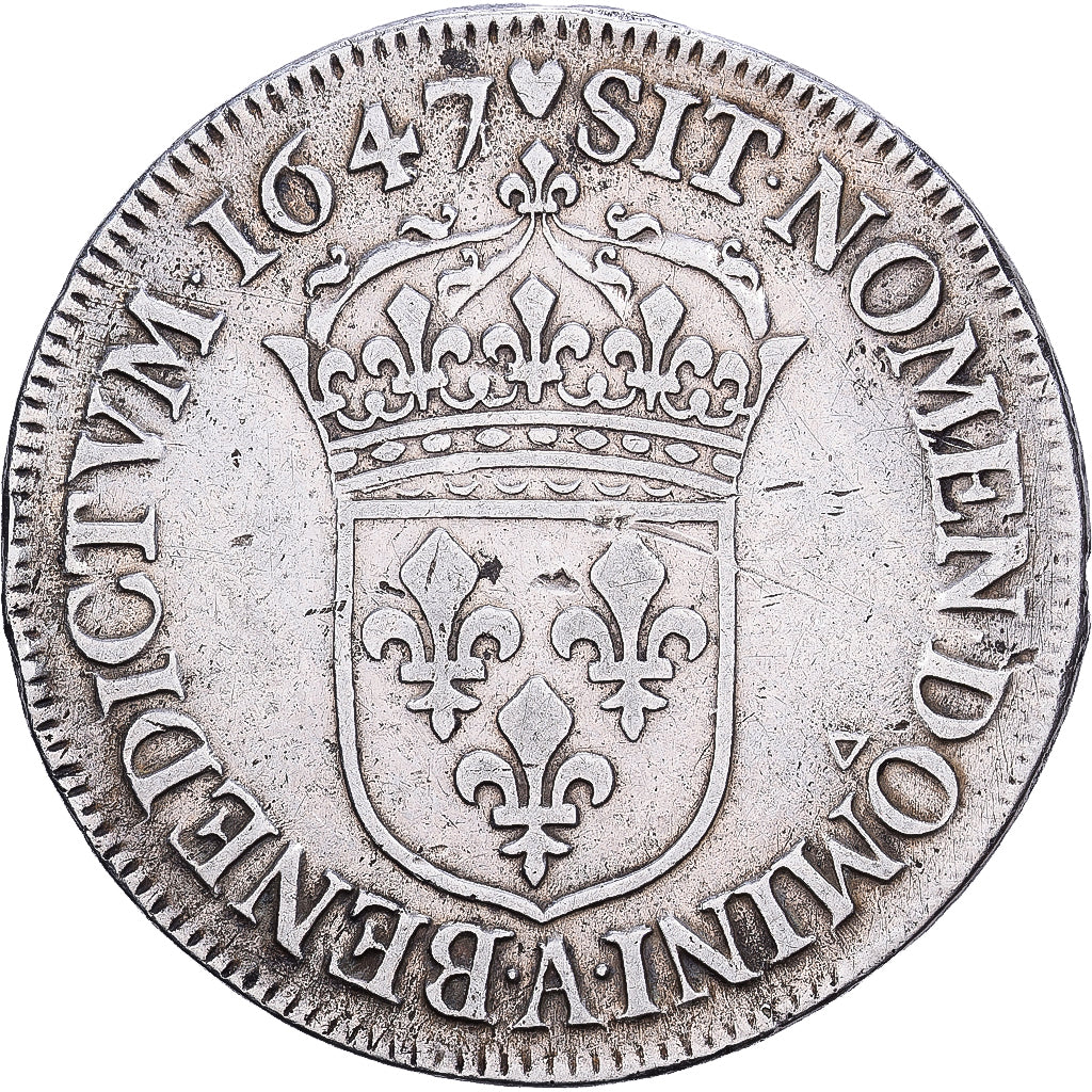 França, Louis XIV, 1/2 Écu à la mèche longue, 1647, Paris, Prata, VF(20-25)
