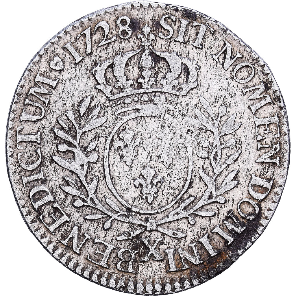 France, Louis XV, 1/5 Écu aux branches d'olivier, 1728, Amiens, Silver