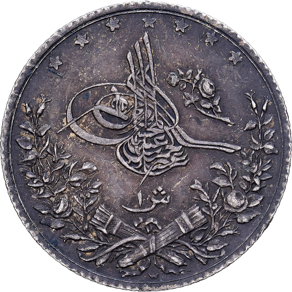 Ägypten, Abdul Hamid II, Qirsh, 1891, Misr, Silber, SS+, KM:292