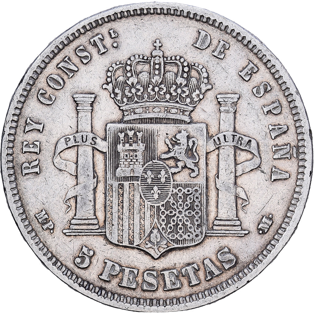 Spanje, Alfonso XIII, 5 Pesetas, 1889, Madrid, Zilver, FR+, KM:689