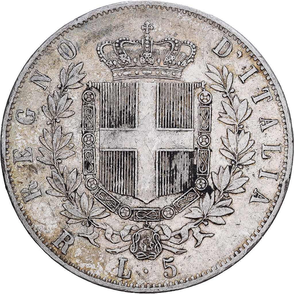 Itália, Vittorio Emanuele II, 5 Lire, 1877, Rome, Prata, VF(30-35), KM:8.4