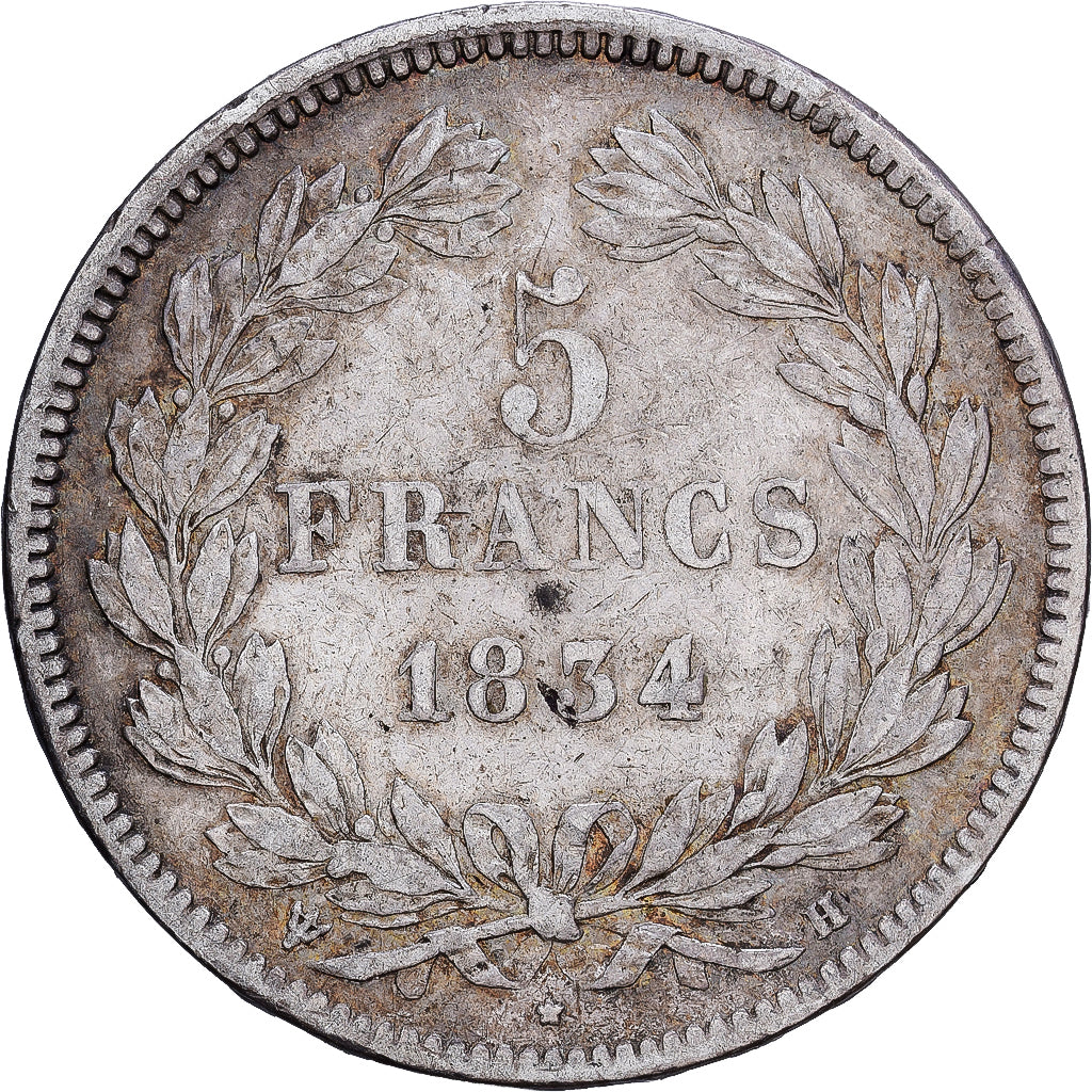 France, 5 Francs, Louis-Philippe, 1834, La Rochelle, Silver, VF(30-35), KM:749.5