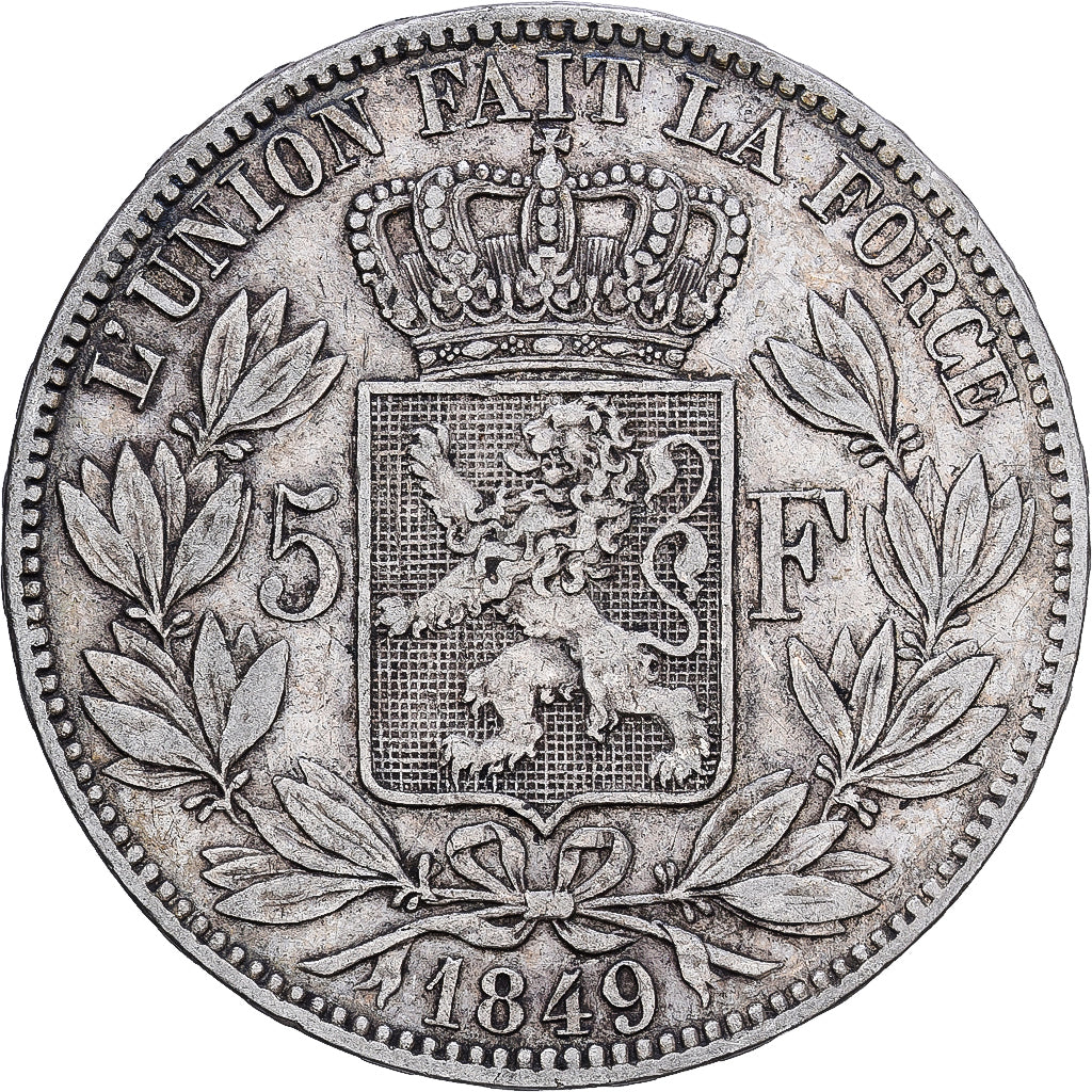 Belgia, Leopold I, 5 Francs, 5 Frank, 1849, Brussels, Srebro, EF(40-45), KM:17