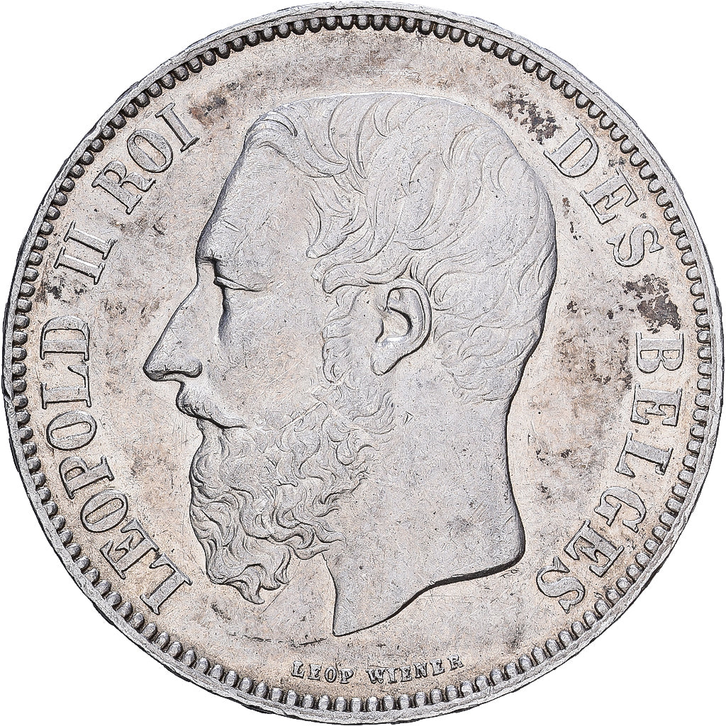 Belgia, Leopold II, 5 Francs, 5 Frank, 1876, Brussels, Srebro, AU(55-58), KM:24