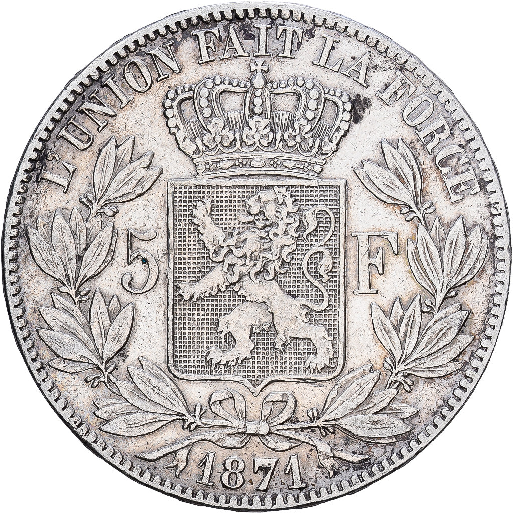 Belgium, Leopold II, 5 Francs, 5 Frank, 1871, Brussels, Silver, AU(50-53), KM:24