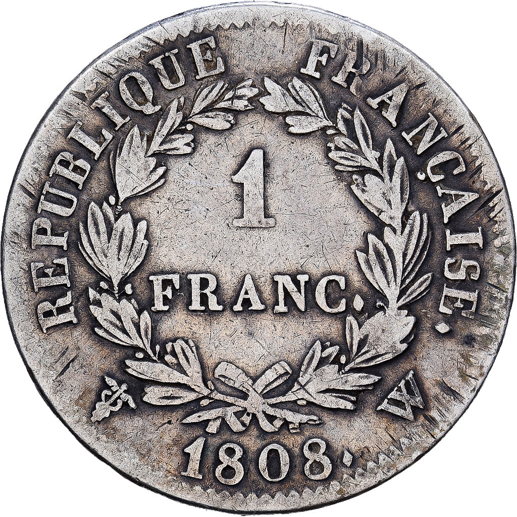 Francia, Franc, Napoléon I, 1808, Lille, Argento, MB, KM:682.14