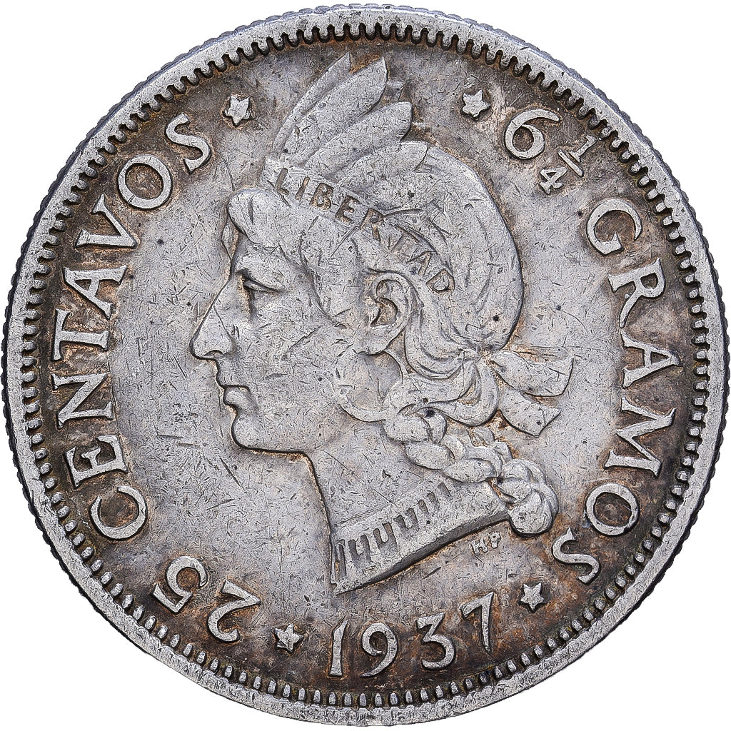 Repubblica domenicana, 25 Centavos, 1937, Argento, BB, KM:20