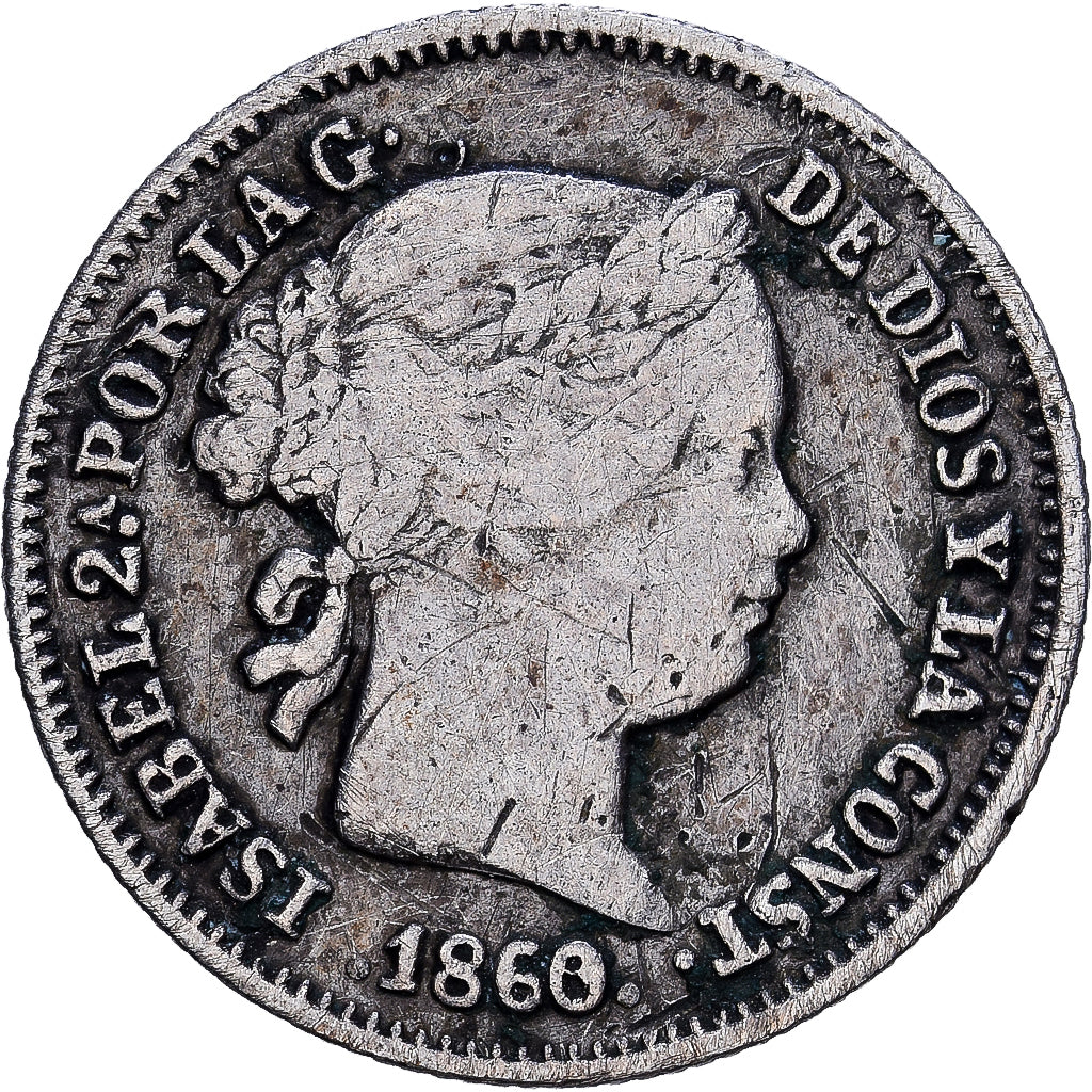 Espanha, Isabel II, Real, 1860, Madrid, Prata, VF(30-35), KM:606.2