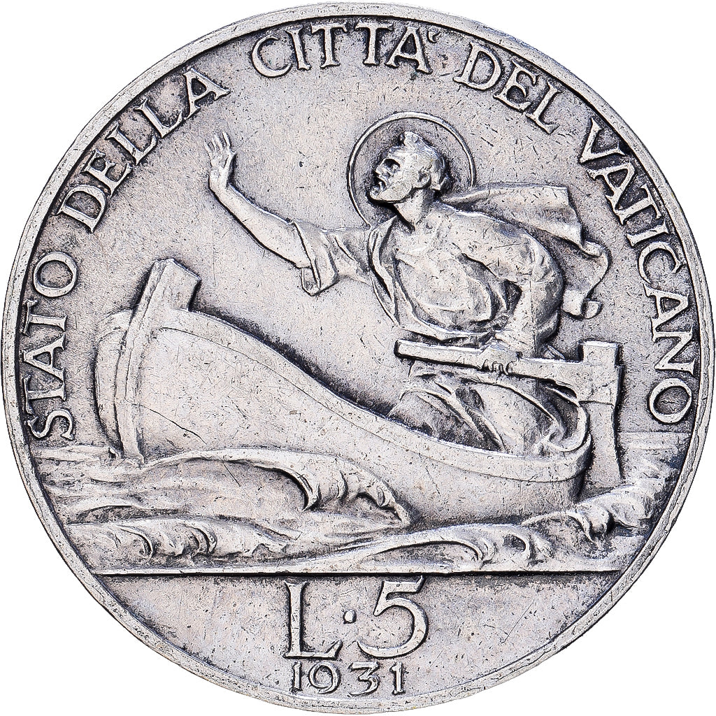 Vatikanstadt, Pius XI, 5 Lire, 1931, Rome, Silber, SS, KM:7