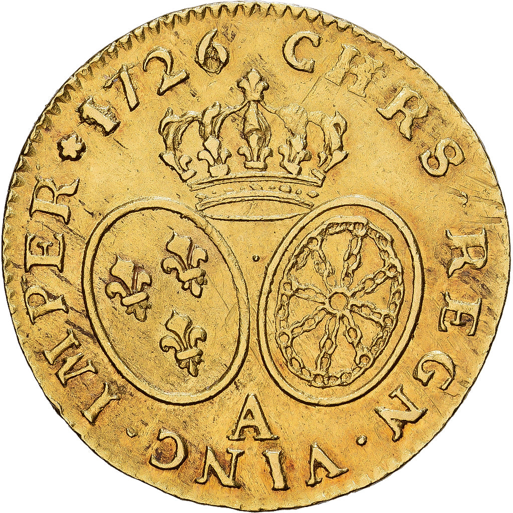 França, Louis XV, Louis d'Or, Louis d'or aux lunettes, 1726, Paris, Dourado