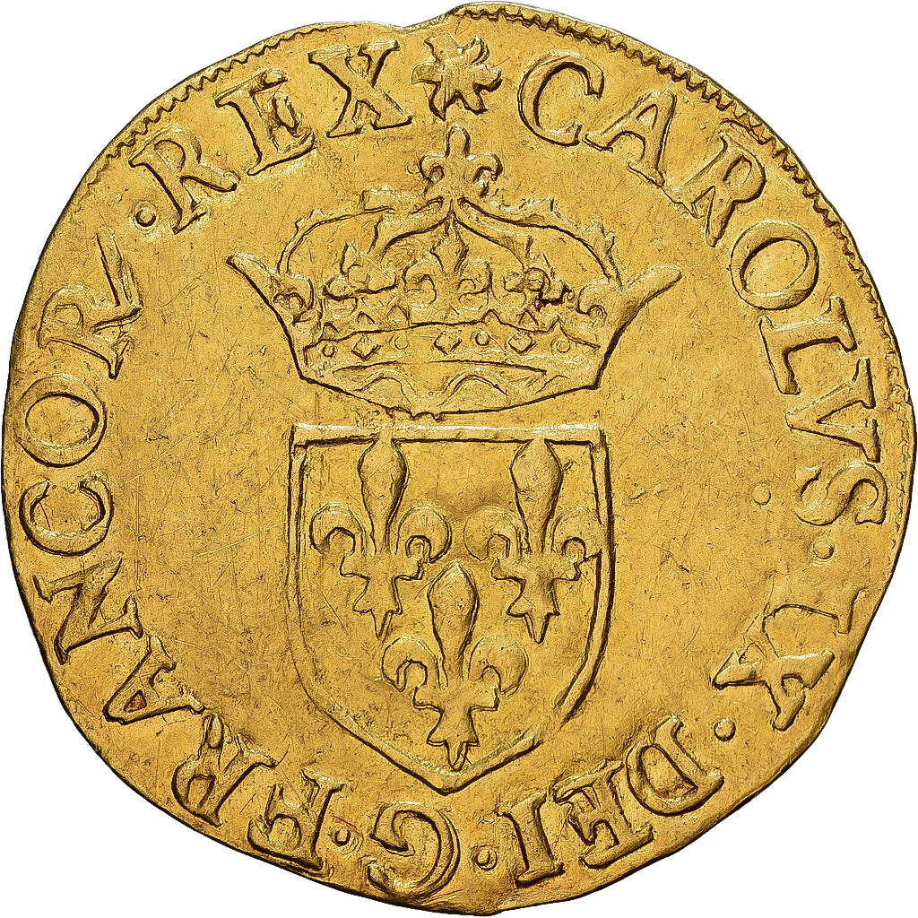 France, Charles IX, Écu d'or au soleil, 1564, Poitiers, Or, TTB+