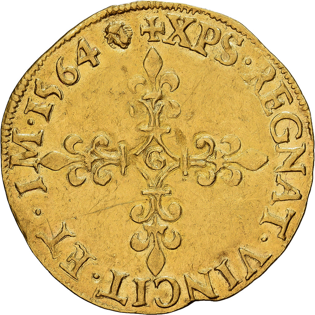 France, Charles IX, Écu d'or au soleil, 1564, Poitiers, Or, TTB+