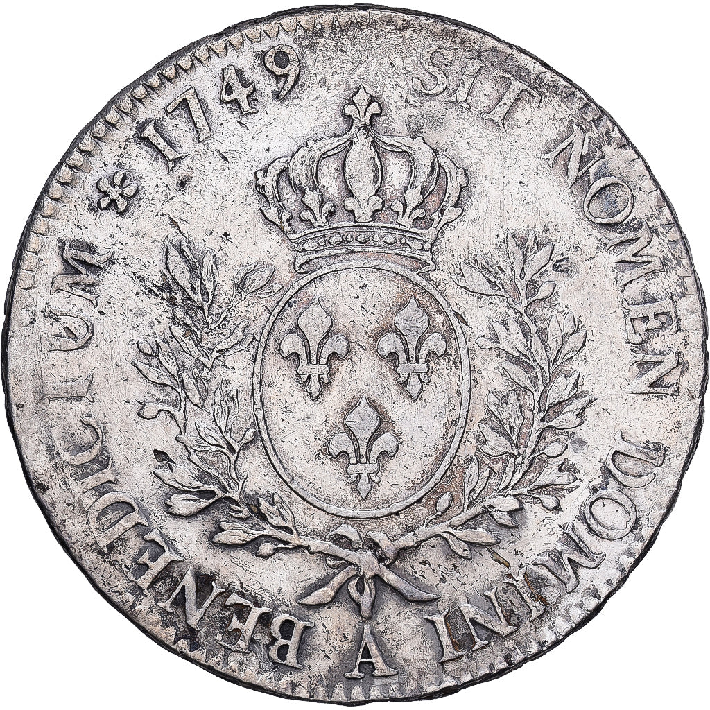 Francia, Louis XV, Ecu aux branches d'olivier, 1749, Paris, Plata, BC+